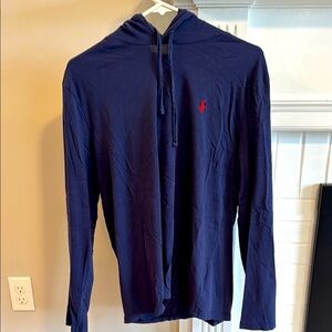 Polo by Ralph Lauren Navy Blue Long Sleeve Shirt w/ Hoodie and Red Logo - Medium